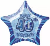 40 år prismatic star blå folieballong