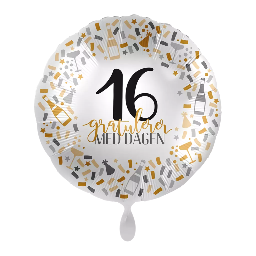 Folieballong Gratulerer med dagen Gull/Sølv - 16 år