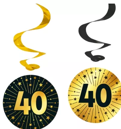 "40" swirls decoration golden celebration 4pk