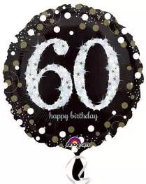 Holographic Sparkling Birthday 60 folieballong svart