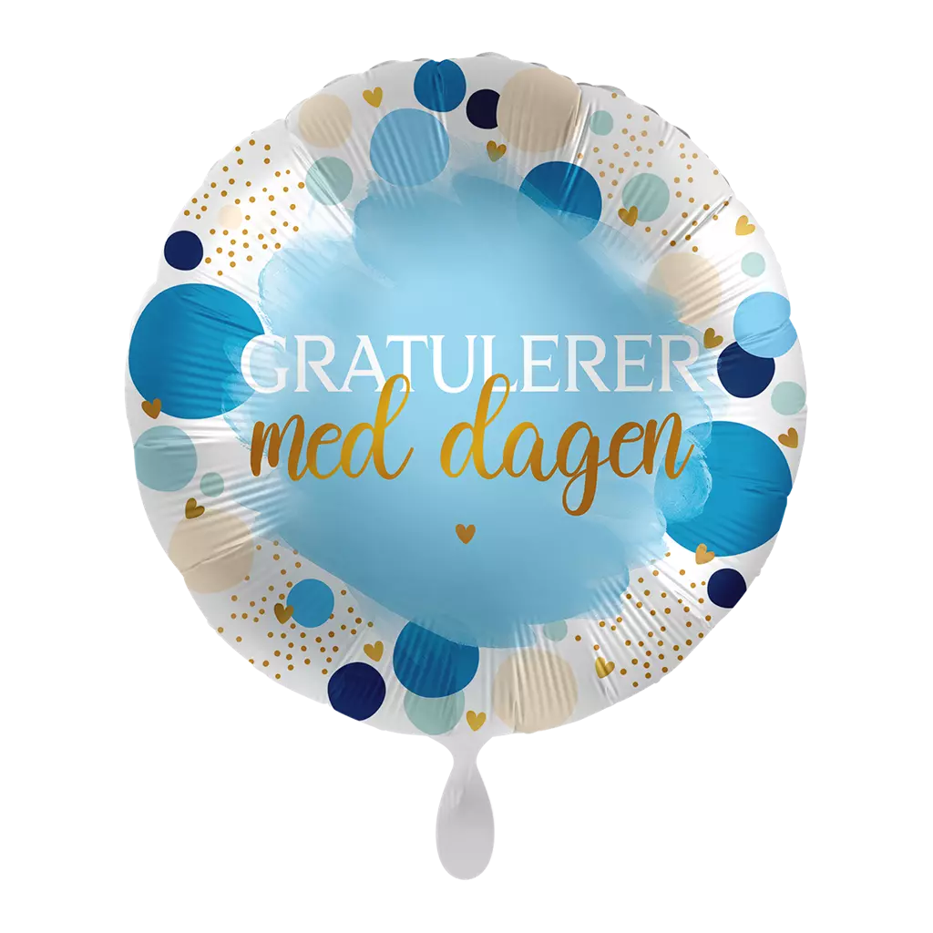 Folieballong Gratulerer med dagen - Blå prikker