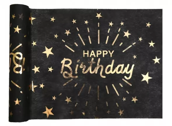 Bordløper sort og gull Happy birthday 5 meter