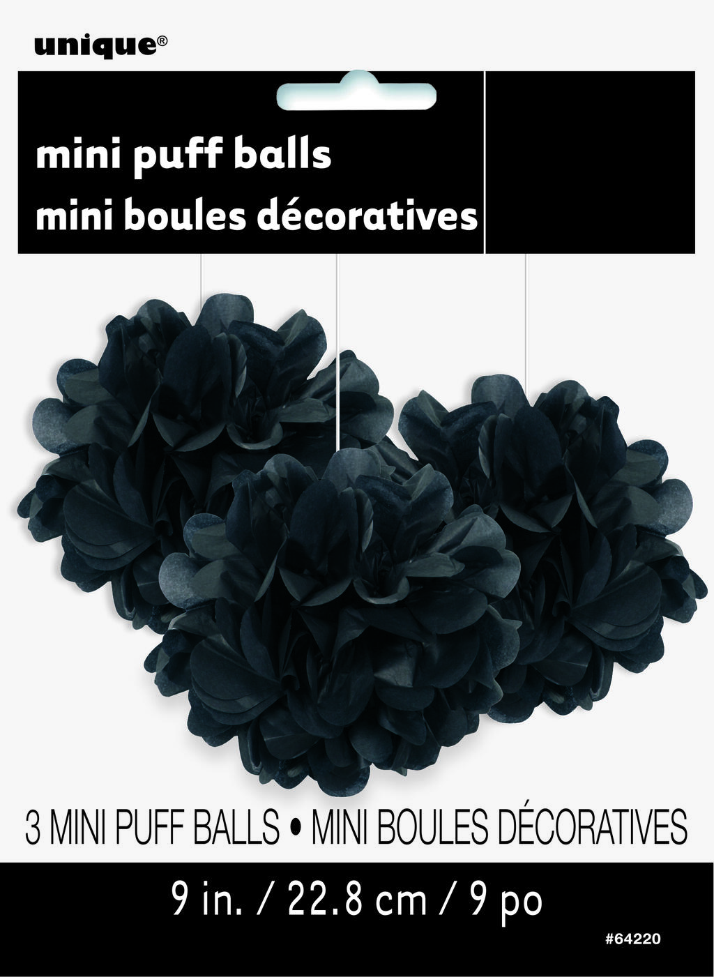 Mini Pompom svart 3pk (23cm)