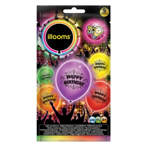 Illooms LED ballonger happy birthday 5pk