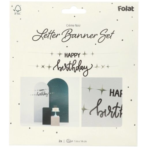 Letter Banner Set "HAPPY birthday" Crème Noir 1m