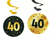 "40" swirls decoration golden celebration 4pk