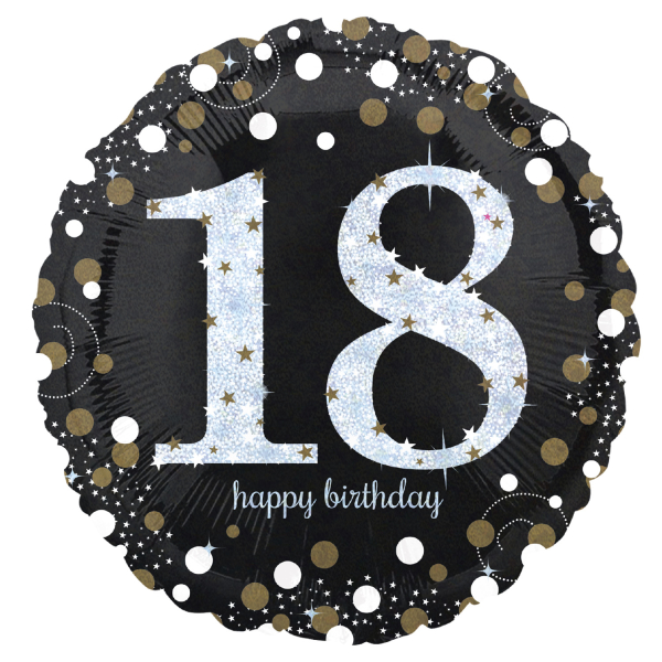 Holographic Sparkling Birthday 18 folieballong svart