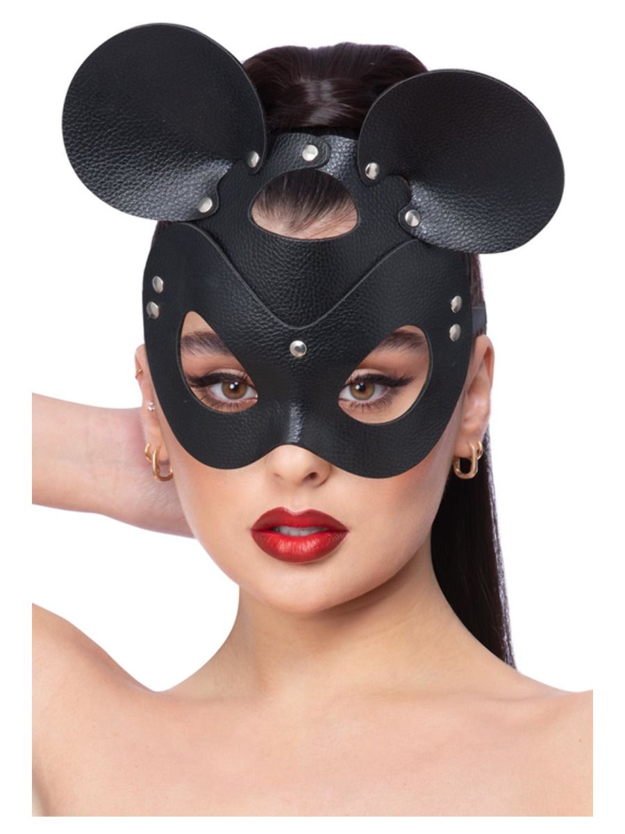 Leather look mouse mask svart