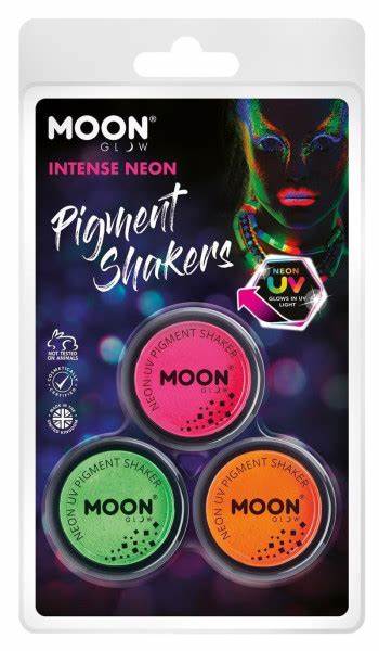 Neon UV pigment shakers pink/green/orange