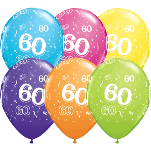 60-around gummiballonger ass.farger 6pk