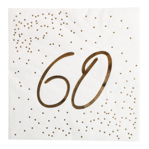 Servietter 60 år gull/hvit 16pk