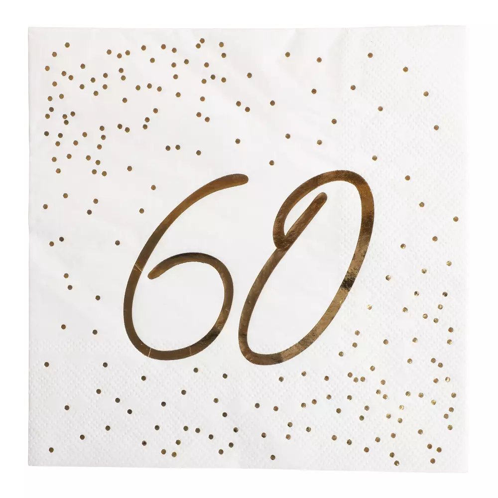 Servietter 60 år gull/hvit 16pk