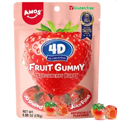 AMOS 4D FRUIT GUMMY STRAWBERRY BURST PEG BAG 170g