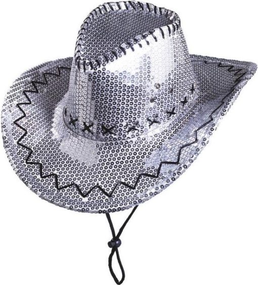 Sølv cowboyhatt med paljetter