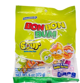 BON BON BUM SOUR CANDY & GUM LOLLIPOPS PEG BAG 170g