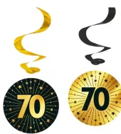 «70» swirls decoration golden celebration 4pk