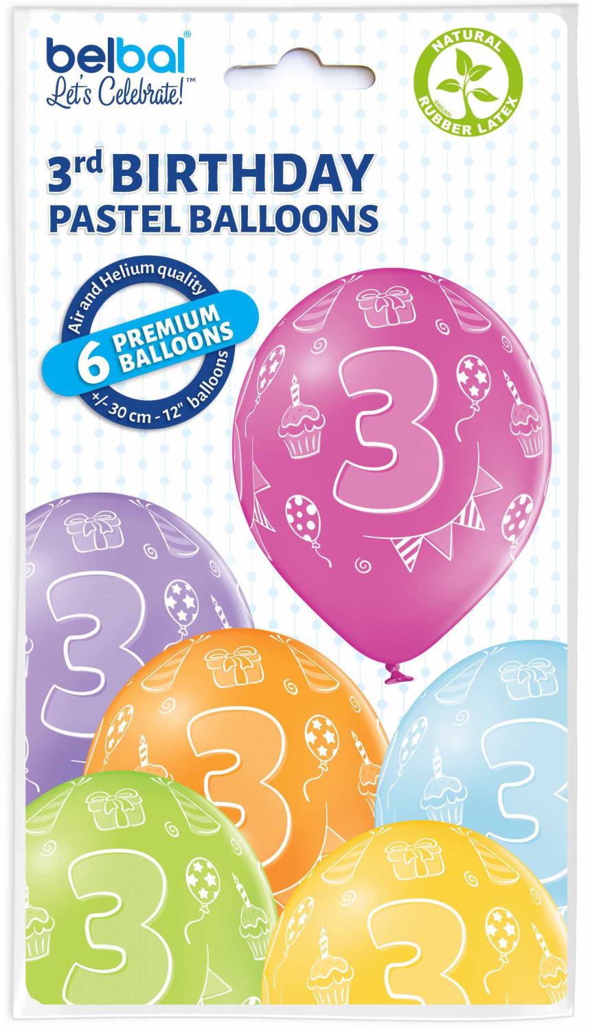 3rd birthday pastel ballonger 30 cm