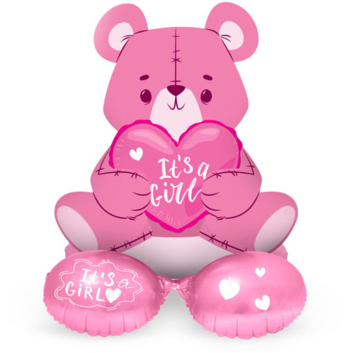 Folieballong med base Bear ‘It’s a Girl’ pink – 61 cm