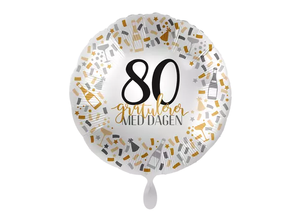 Folieballong Gratulerer med dagen Gull/Sølv - 80 år