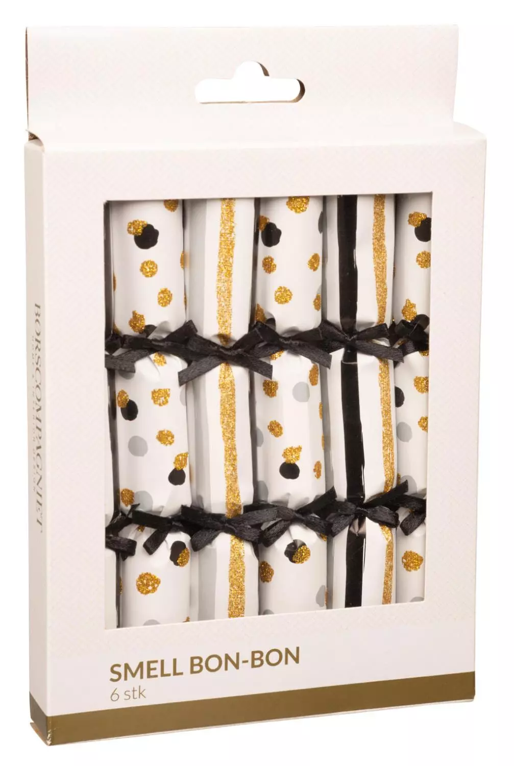 Smell bon-bon sort/sølv/gull med glitter