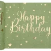 Olivengrønn bord-løper happy birthday 28cm x 3m