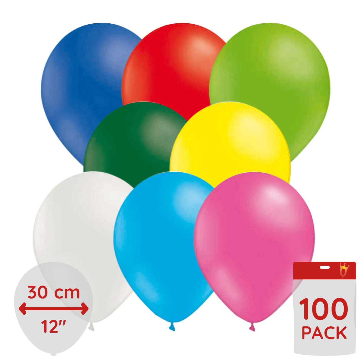 100 pk ballonger blandede farger 30cm Ø