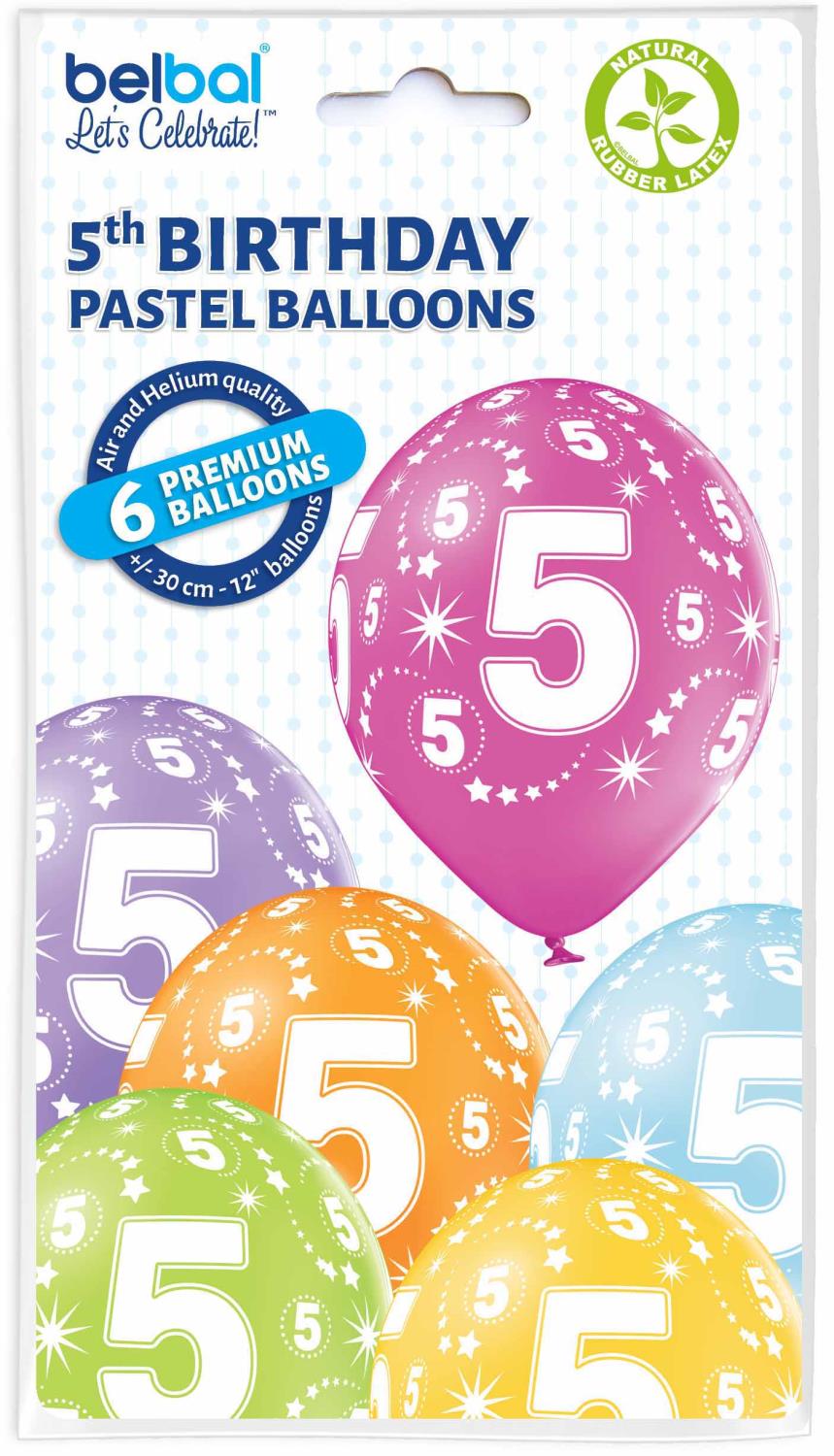 5th birtday pastel ballonger 6pk