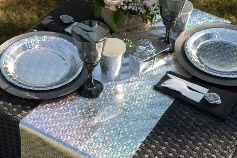 Bord-løper silver sparkling 27cm x 3m