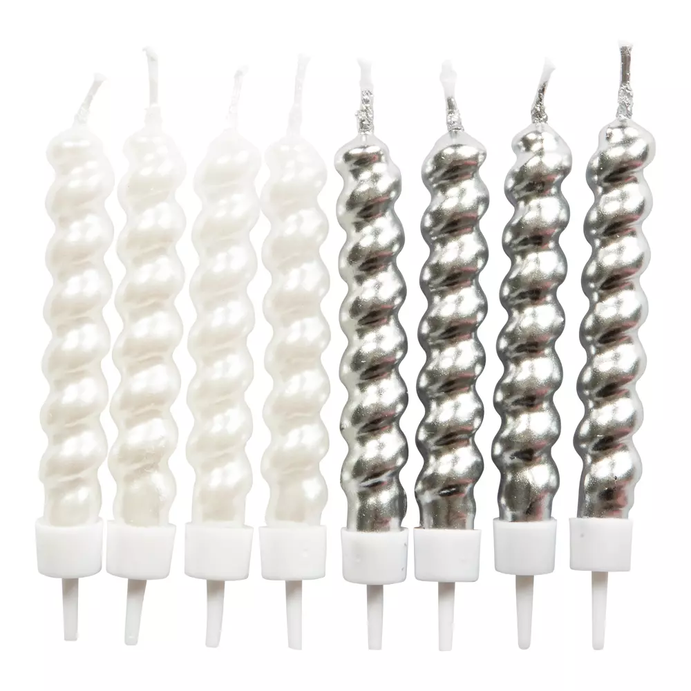 Spiral kakelys sølv/hvit 8pk