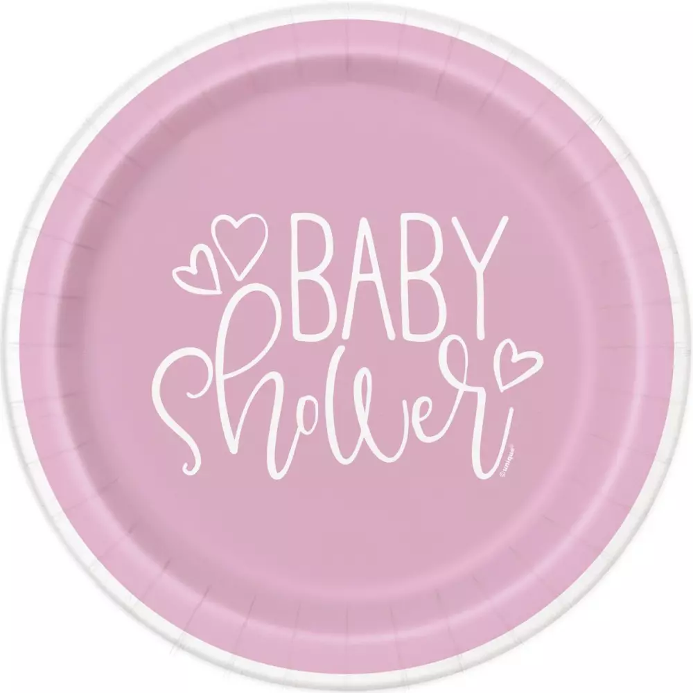 Pink hearts babyshower fat 18 cm 8 pk plastfri