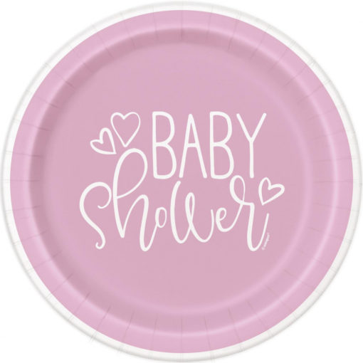Pink hearts babyshower fat 18 cm 8 pk