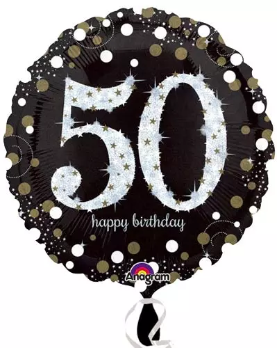 Holographic Sparkling Birthday 50 folieballong svart