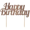Kaketopp rosegullglitter Happy birthday