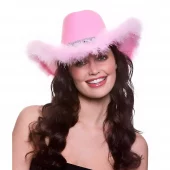 Rosa cowboyhatt med pels og glitter