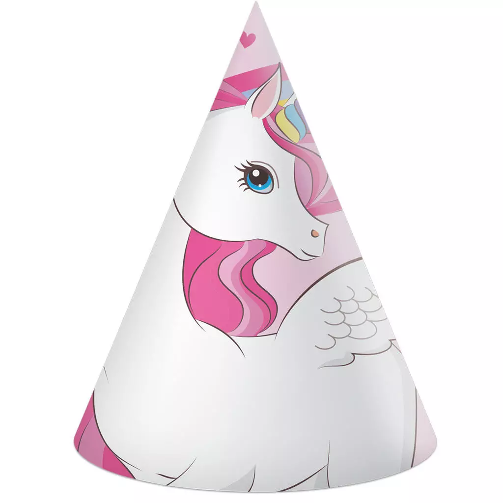 Bursdagshatter Unicorn Rainbow Colors 6pk
