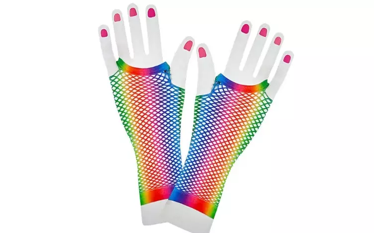 80s fingerløse nettinghansker pastel rainbow