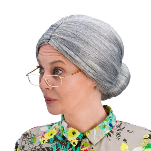 Granny bun parykk grå