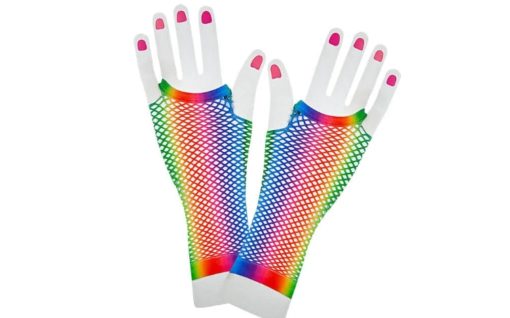 80s fingerløse nettinghansker pastel rainbow