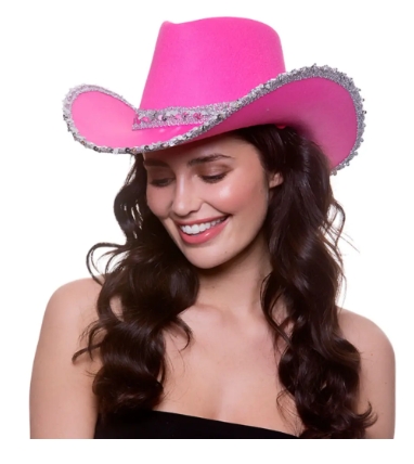 Cowboyhatt Texan hot pink med glitterkant
