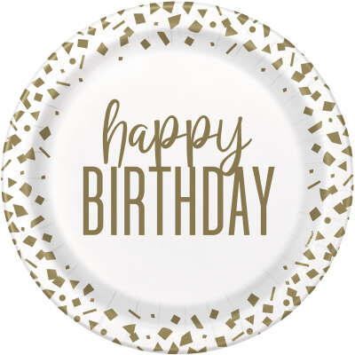 Confetti Gold Birthday fat 23cm 8pk