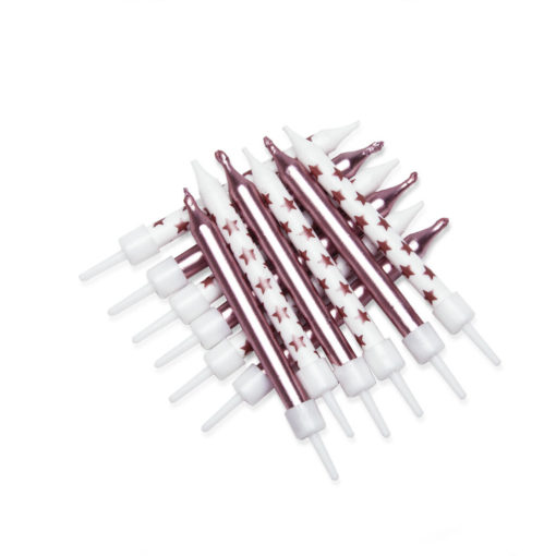 Kakelys Rosegull ensfarget og stjerner mix 12pk med holdere