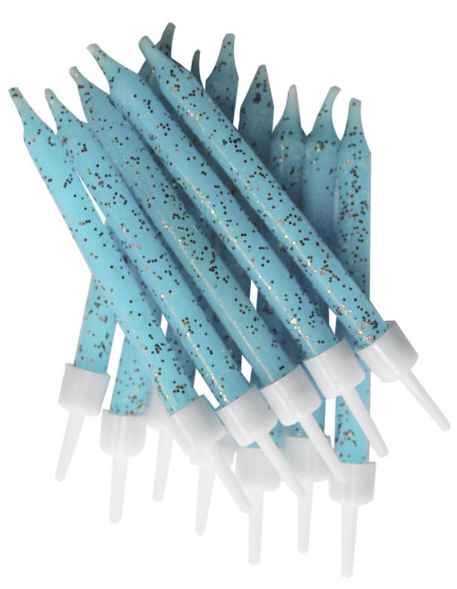 Glitter Kakelys Blek-Blå 12pk med holdere