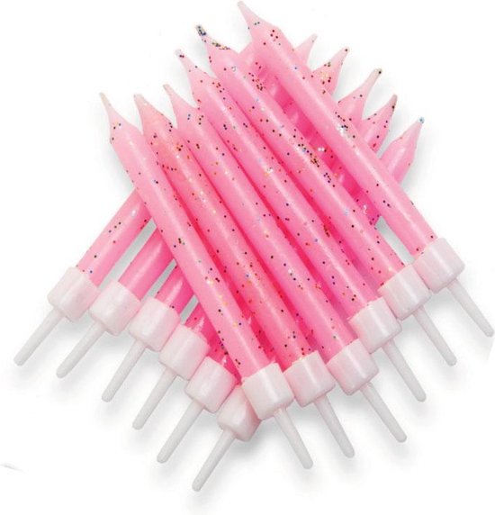 Glitter Kakelys lys rosa 12pk med holdere