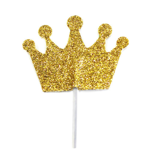 Glitter Prinsessekrone Cupcake-topp Gull 12pk