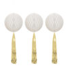 Hvite honeycomb med gulltassel 3pk