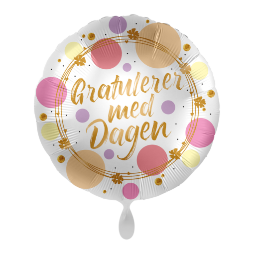 Folieballong Gratulerer med dagen - Rosa/Gull prikker