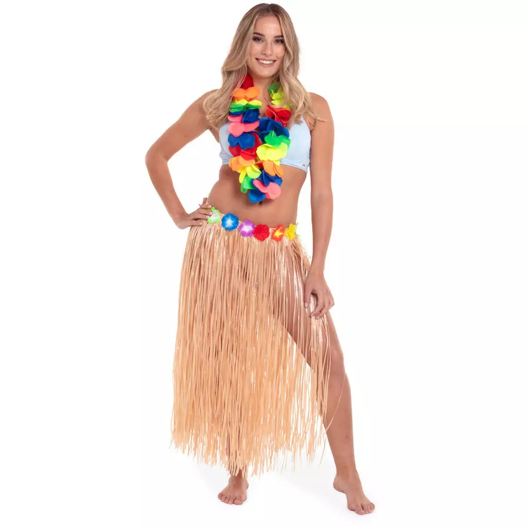 Bastskjørt natur med blomsterkant 80 cm