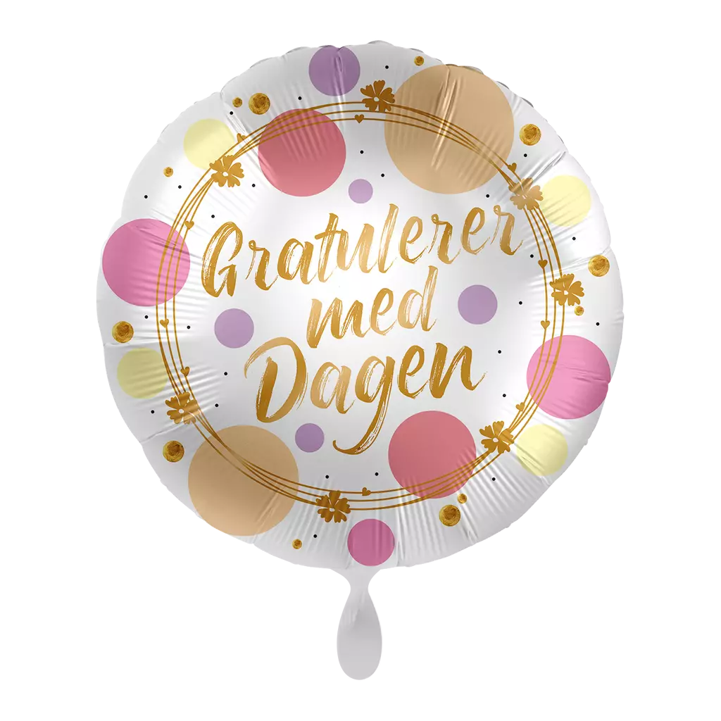 Folieballong Gratulerer med dagen - Rosa/Gull prikker