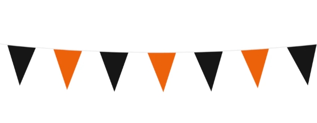 Liten Flaggbanner i plast orange/svart 3m