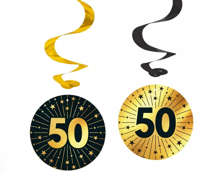 «50» swirls decoration golden celebration 4pk